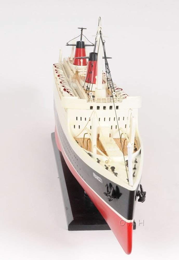 11" Black and Red SS France Boat Hand Painted Decorative Boat. Home product isolated on a plain white background.