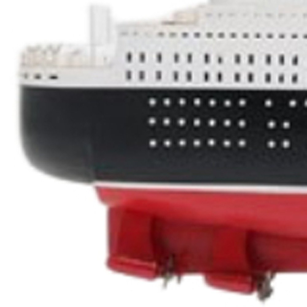 13" Black and Red RMS Queen Mary II Large Boat Hand Painted Decorative Boat. Home product isolated on a plain white background, finished in black.