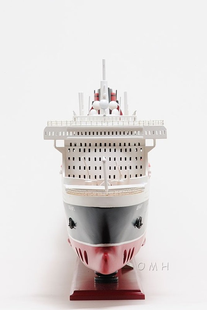 13" Black and Red RMS Queen Mary II Large Boat Hand Painted Decorative Boat. Home product isolated on a plain white background.