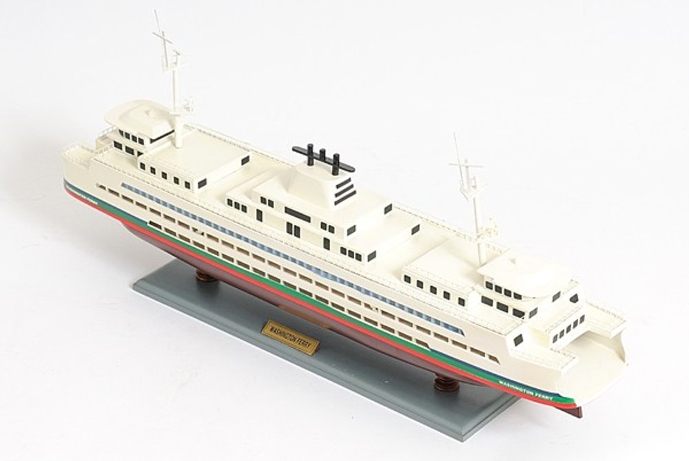 11" Brown and White Washington Ferry Boat Hand Painted Decorative Boat. Home product isolated on a plain white background, showing its white color.