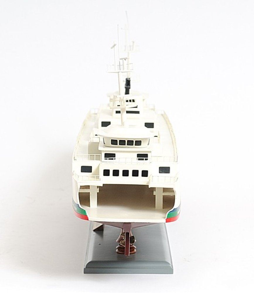 11" Brown and White Washington Ferry Boat Hand Painted Decorative Boat. Home product isolated on a plain white background, finished in white.