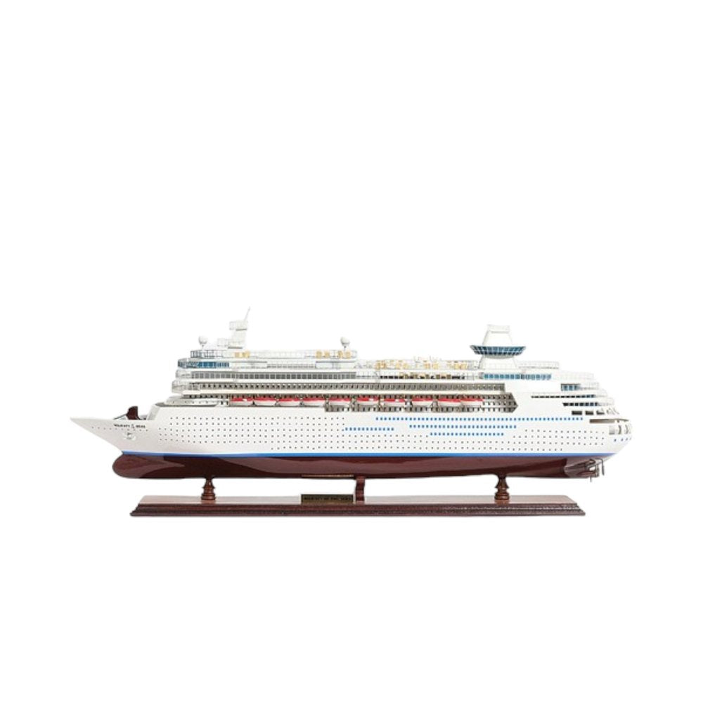 13" Brown and White Majesty of the Seas Boat Hand Painted Decorative Boat. Home product isolated on a plain white background, showing its white color.