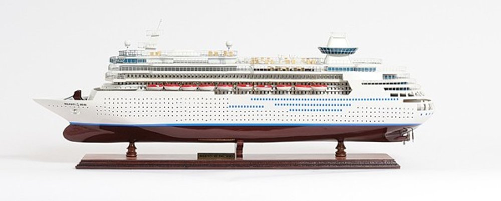 13" Brown and White Majesty of the Seas Boat Hand Painted Decorative Boat. Home product isolated on a plain white background, finished in white.