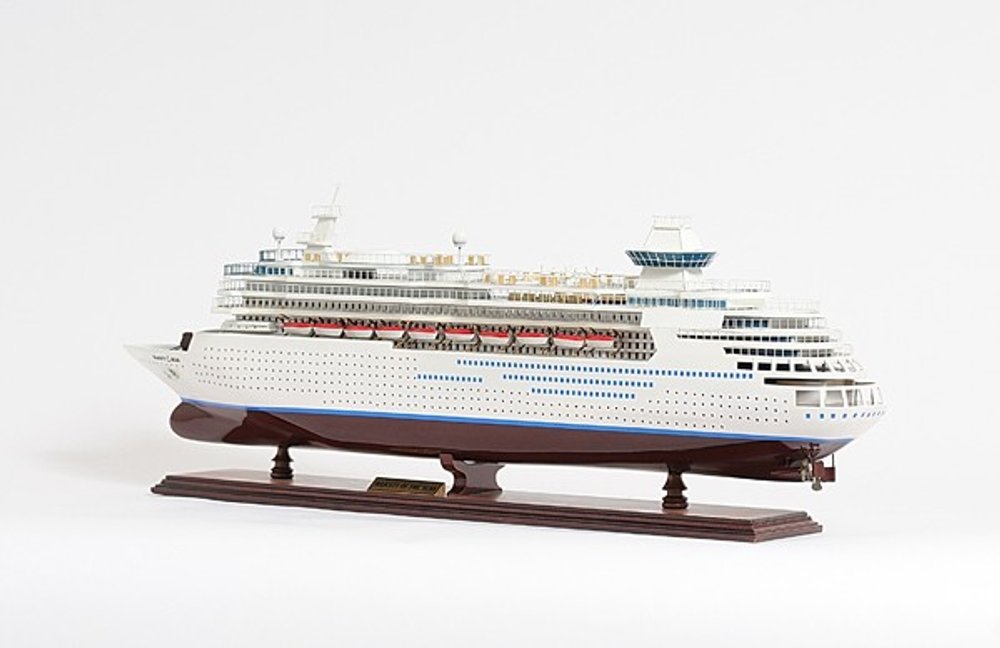 13" Brown and White Majesty of the Seas Boat Hand Painted Decorative Boat. Home product isolated on a plain white background, showing its white color.