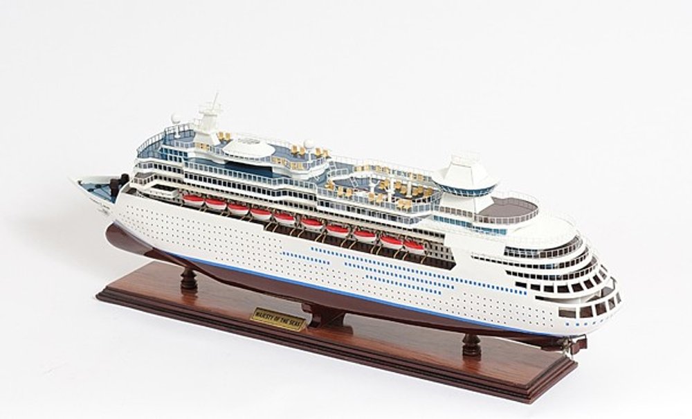 13" Brown and White Majesty of the Seas Boat Hand Painted Decorative Boat. Home product isolated on a plain white background, in a white finish.
