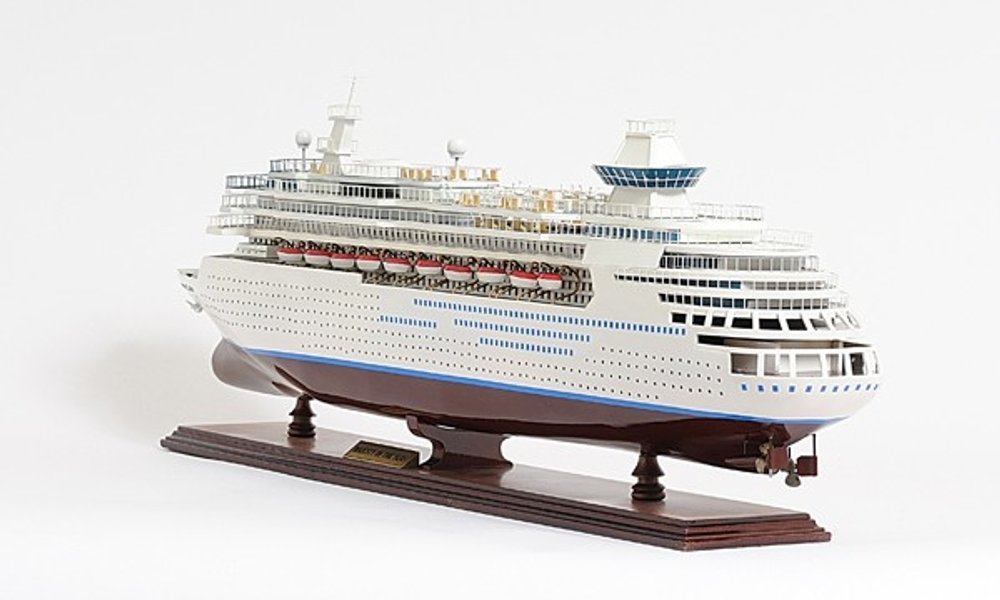 13" Brown and White Majesty of the Seas Boat Hand Painted Decorative Boat. Home product isolated on a plain white background, showing its white color.