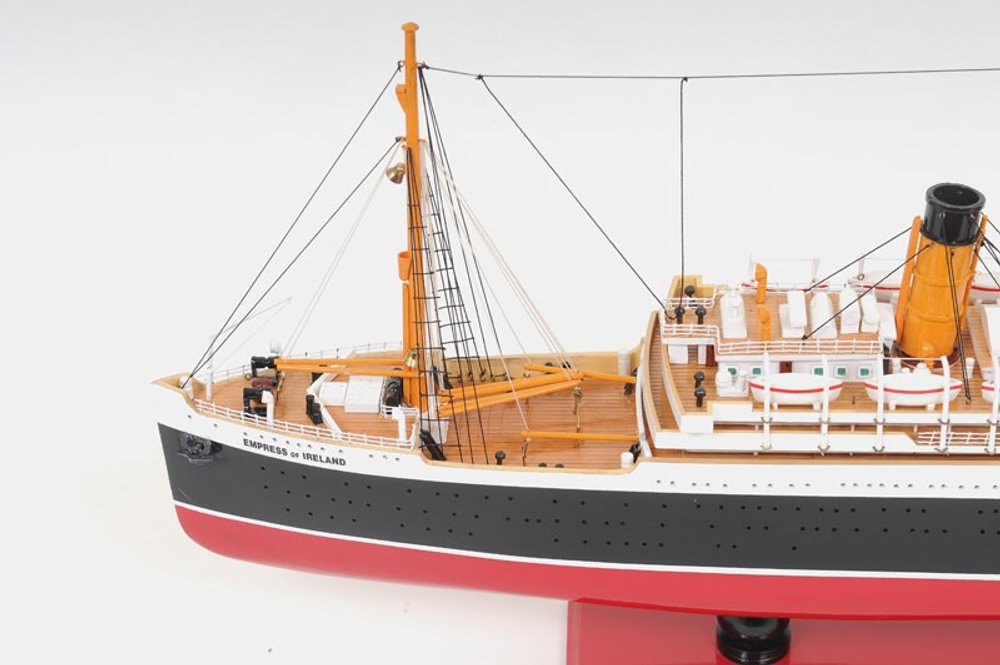 13" Black and Red Solid Wood Hand Painted RMS Empress of Ireland Model Boat. Home product in black wood.