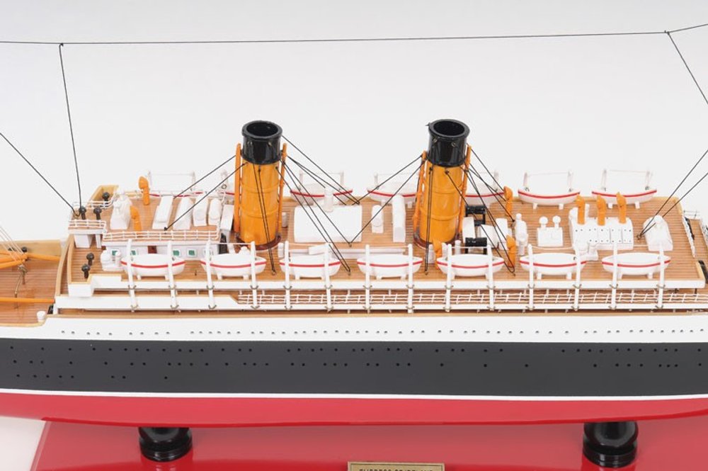 13" Black and Red Solid Wood Hand Painted RMS Empress of Ireland Model Boat. Home product in black wood.
