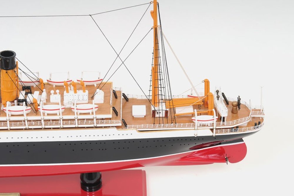 13" Black and Red Solid Wood Hand Painted RMS Empress of Ireland Model Boat. Home product in black wood.