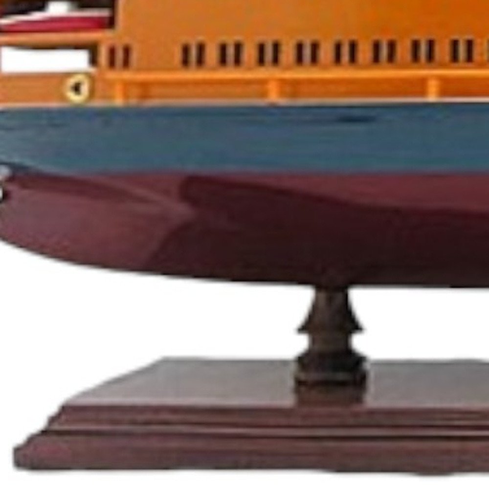 11" Maroon Staten Island Ferry Boat Hand Painted Decorative Boat. Home product in burgundy.