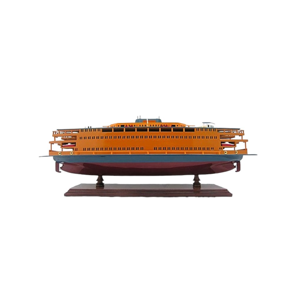 11" Maroon Staten Island Ferry Boat Hand Painted Decorative Boat. Home product isolated on a plain white background, showing its mahogany color.