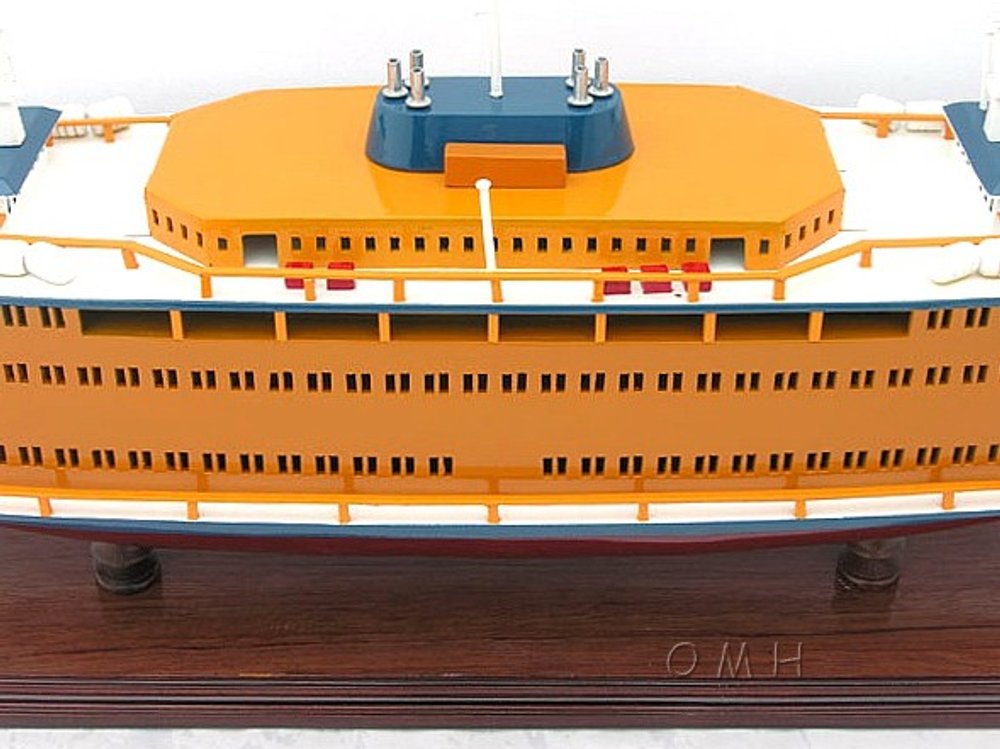 11" Maroon Staten Island Ferry Boat Hand Painted Decorative Boat. Home product in orange.
