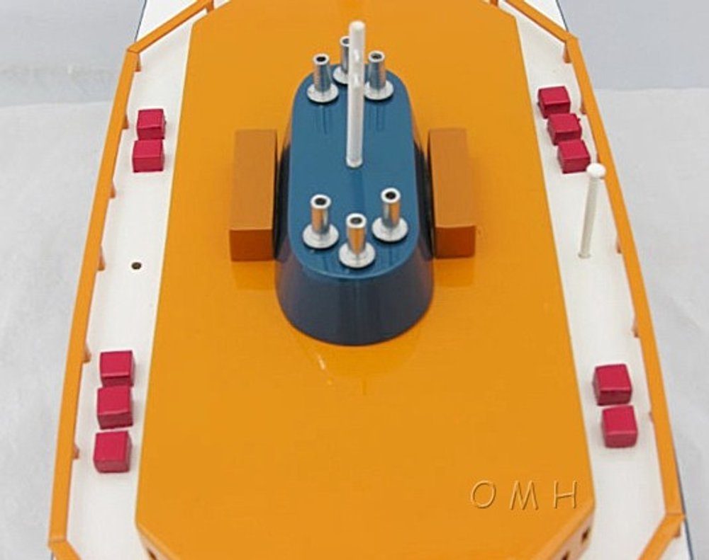 11" Maroon Staten Island Ferry Boat Hand Painted Decorative Boat. Home product isolated on a plain white background, finished in orange.