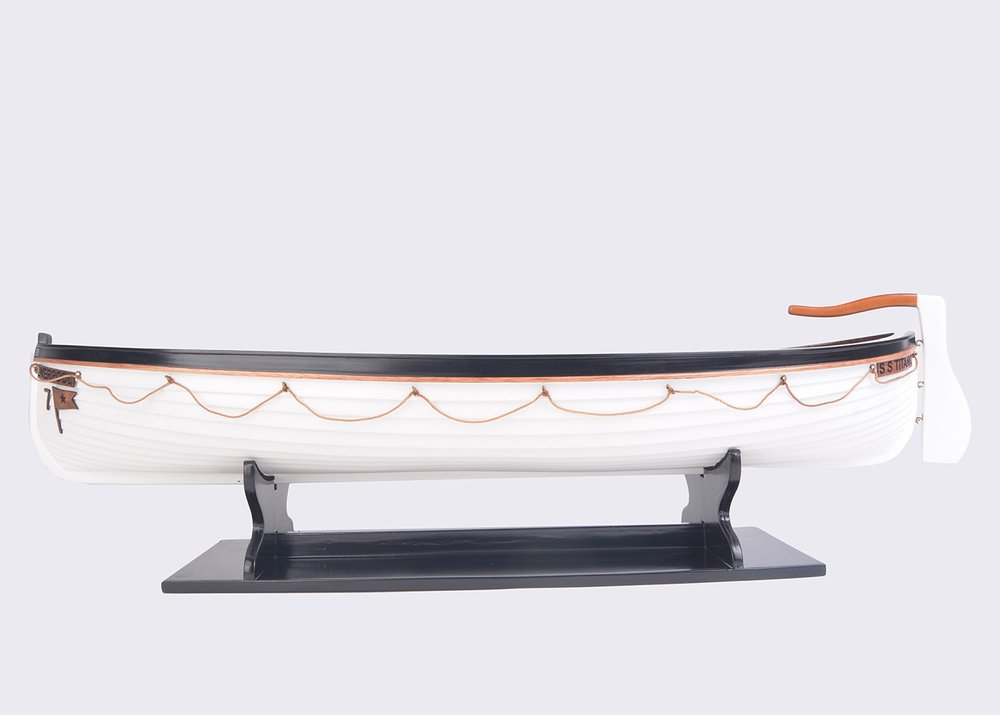 6" Brown and White Solid Wood Hand Painted RMS Titanic Lifeboat No.7 Model Boat