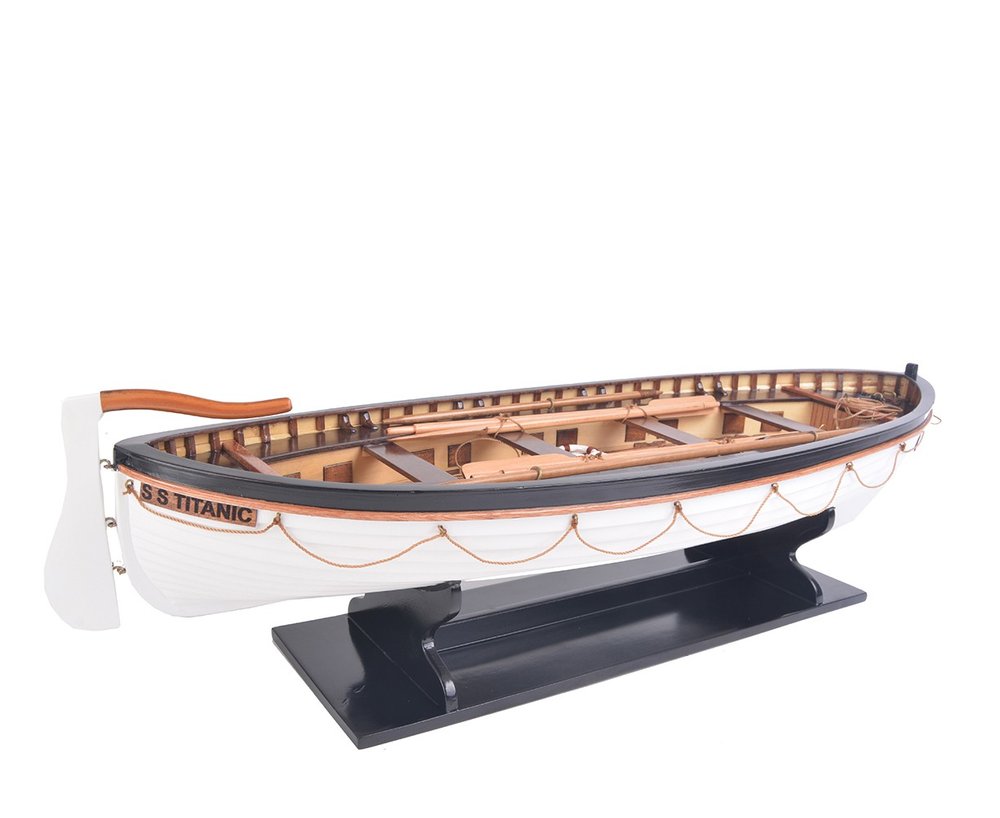 6" Brown and White Solid Wood Hand Painted RMS Titanic Lifeboat No.7 Model Boat