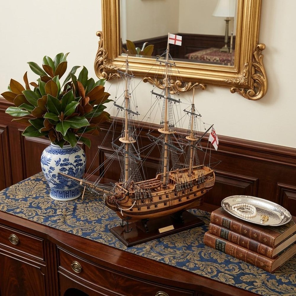29" Wood Brown HMS Victory Bow Section Hand Painted Decorative Boat