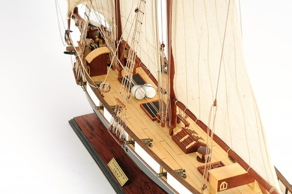 26" Black and White Solid Wood Hand Painted p-Oxybis(benzenesulfonyl hydrazide) Model Boat. Home product isolated on a plain white background, finished in white wood.