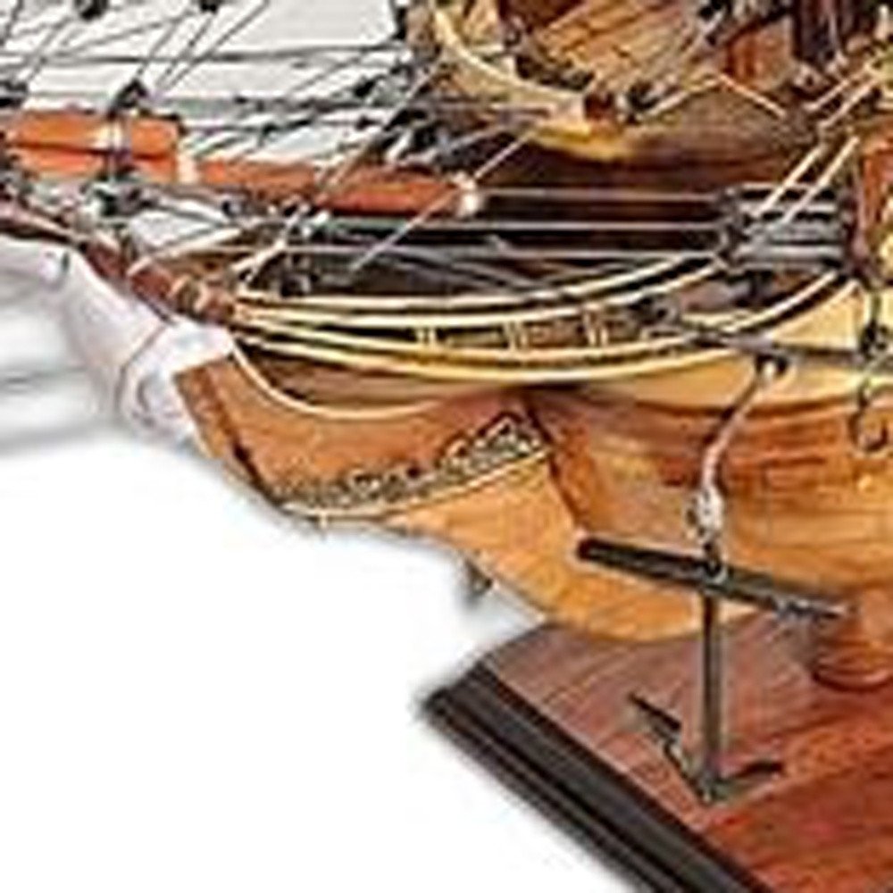 32" Brown Solid Wood Hand Painted Boat Model Boat. Home product in brown wood.