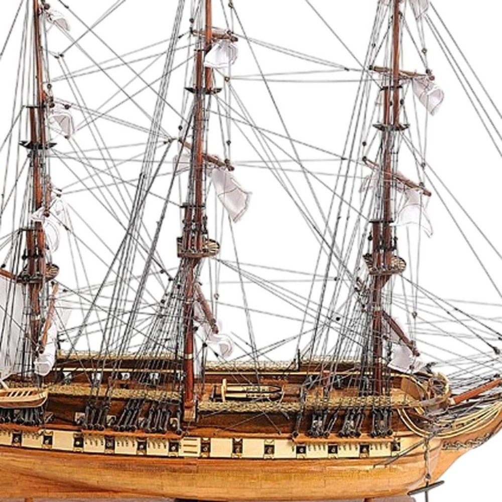 32" Brown Solid Wood Hand Painted Boat Model Boat. Home product in brown wood.