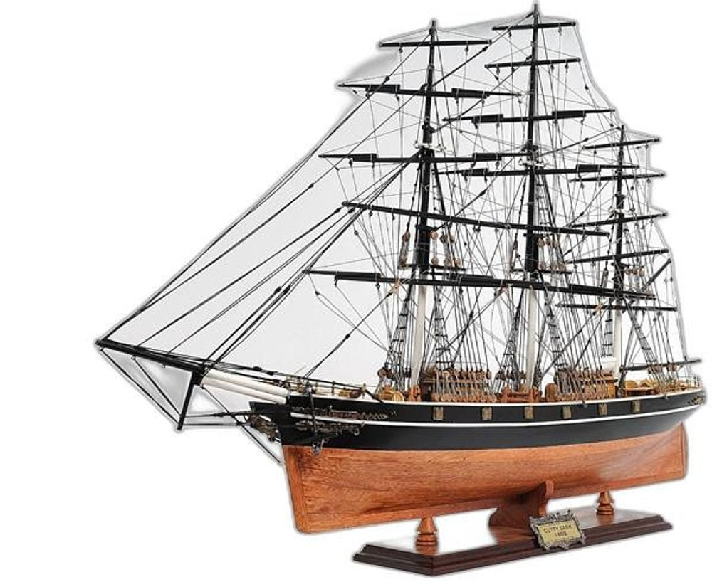 25" Brown And Black Solid Wood Hand Painted Boat Model Boat