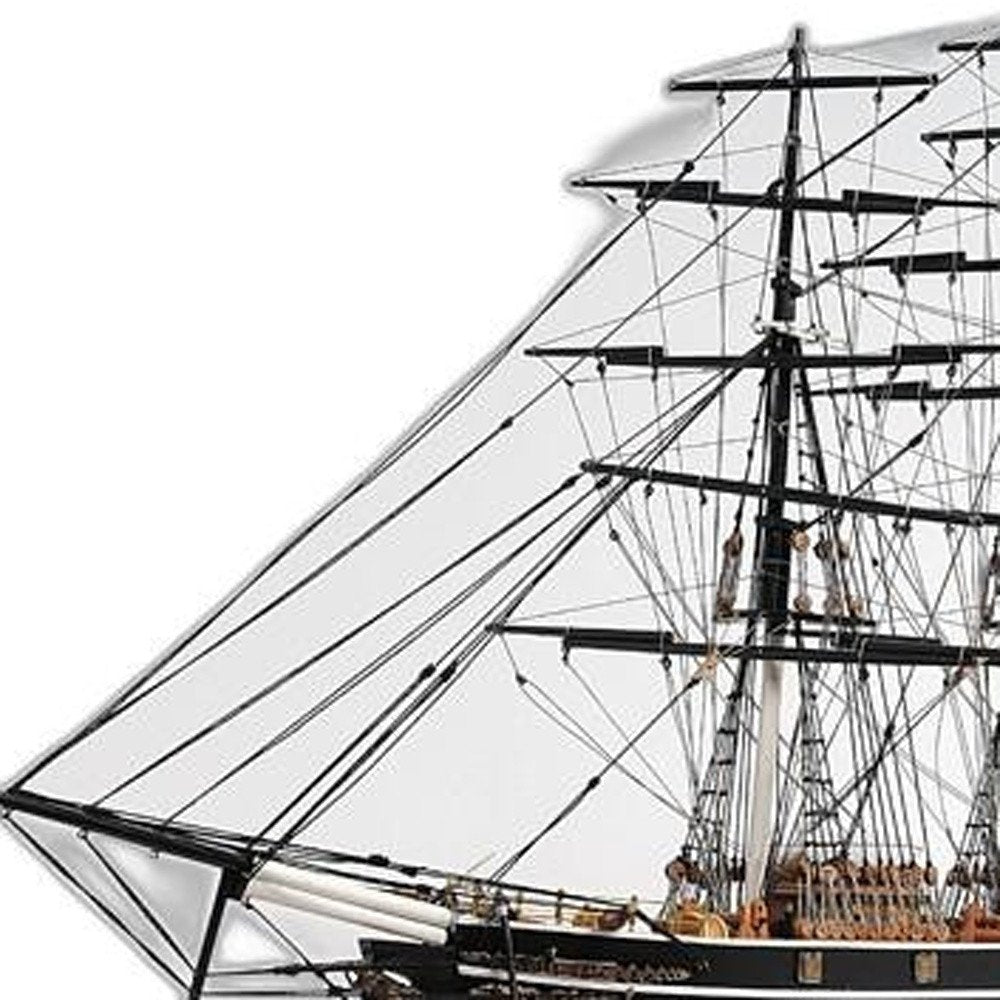 25" Brown And Black Solid Wood Hand Painted Boat Model Boat