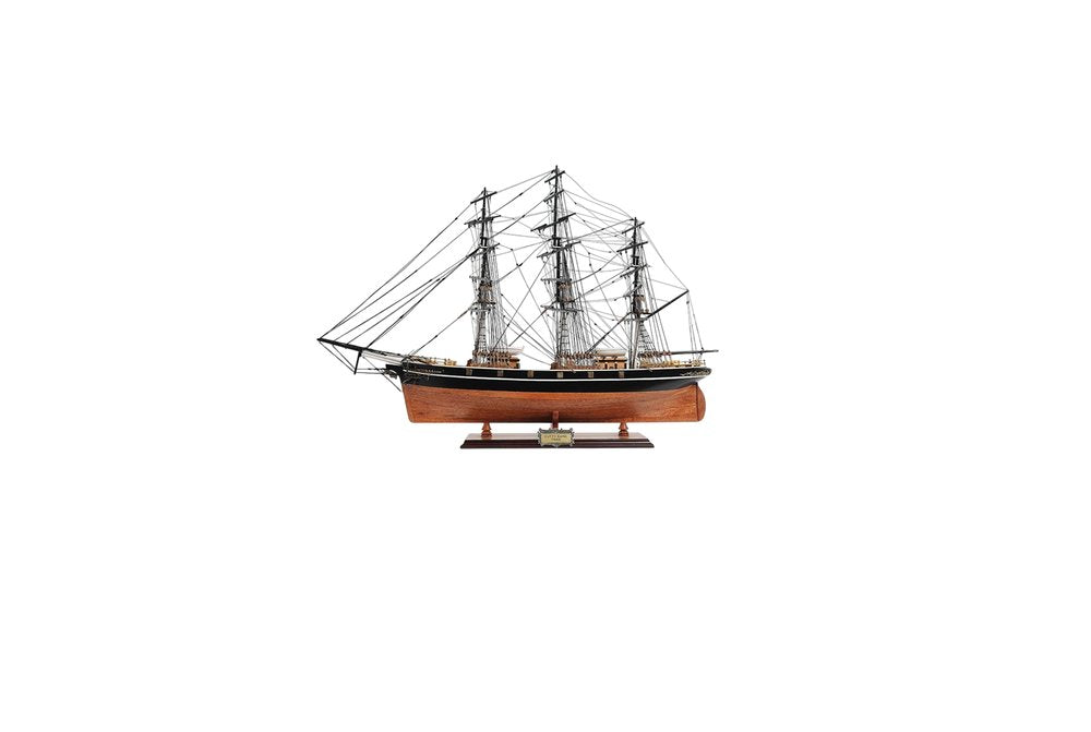 25" Brown And Black Solid Wood Hand Painted Boat Model Boat