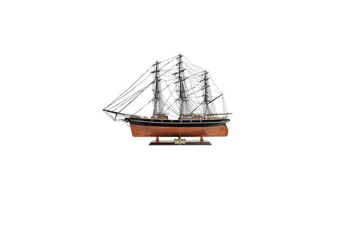 25" Brown And Black Solid Wood Hand Painted Boat Model Boat