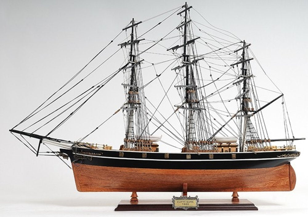 25" Brown And Black Solid Wood Hand Painted Boat Model Boat