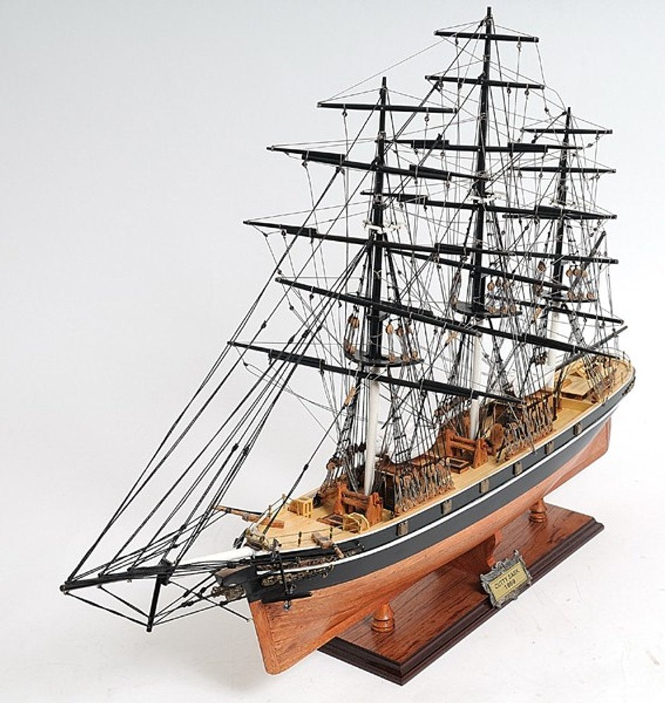 25" Brown And Black Solid Wood Hand Painted Boat Model Boat