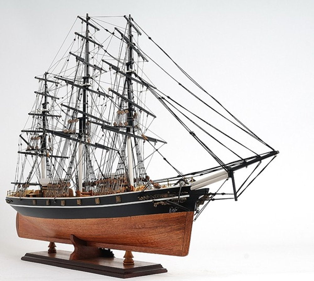 25" Brown And Black Solid Wood Hand Painted Boat Model Boat