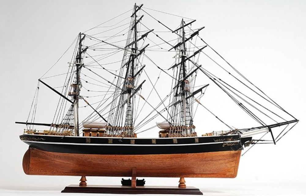 25" Brown And Black Solid Wood Hand Painted Boat Model Boat
