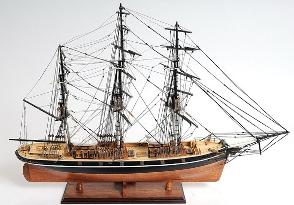 25" Brown And Black Solid Wood Hand Painted Boat Model Boat