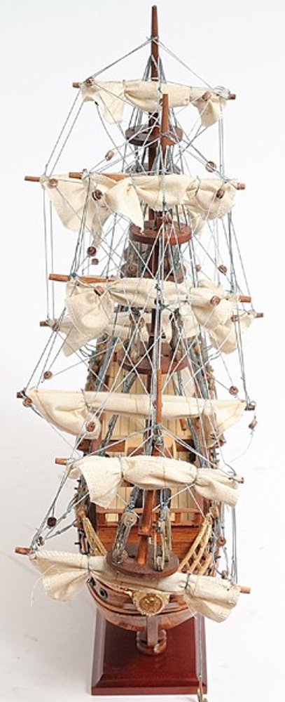 18" Wood Brown Solid Wood Hand Painted San Felipe 1690 Small Model Boat. Home product isolated on a plain white background, finished in brown wood.