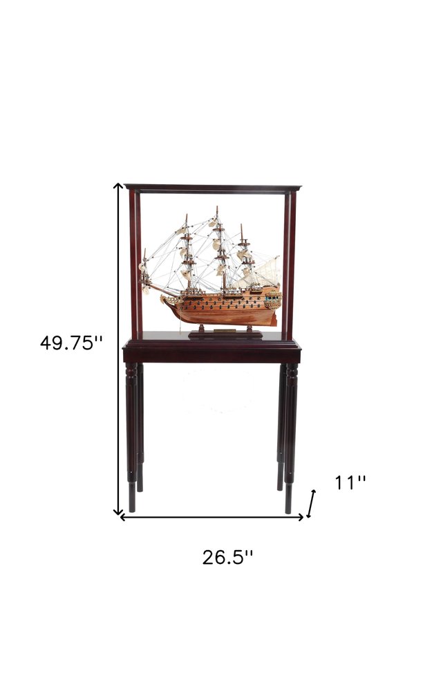 50" Brown Solid Wood Hand Painted Model Boat