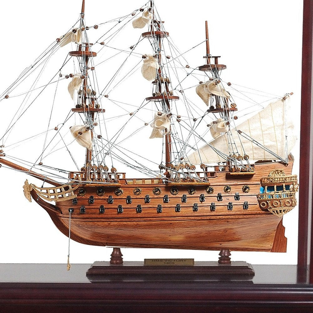 50" Brown Solid Wood Hand Painted Model Boat