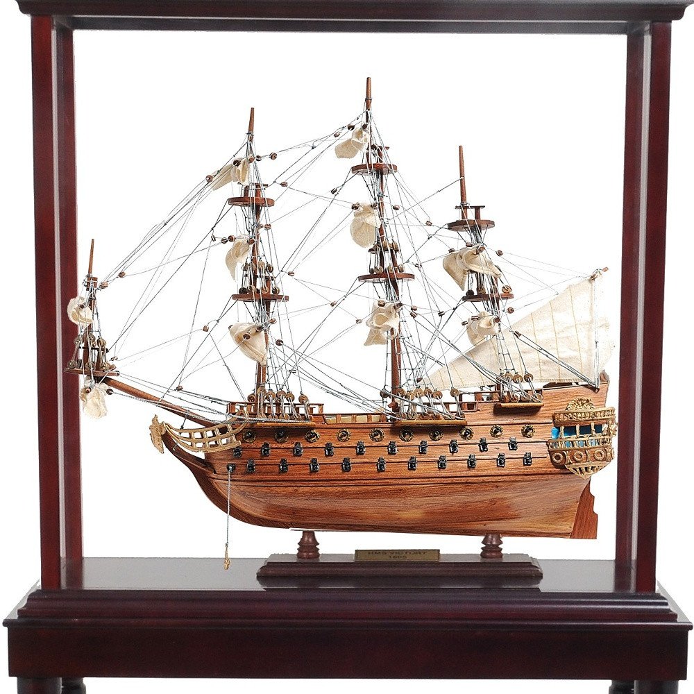 50" Brown Solid Wood Hand Painted Model Boat
