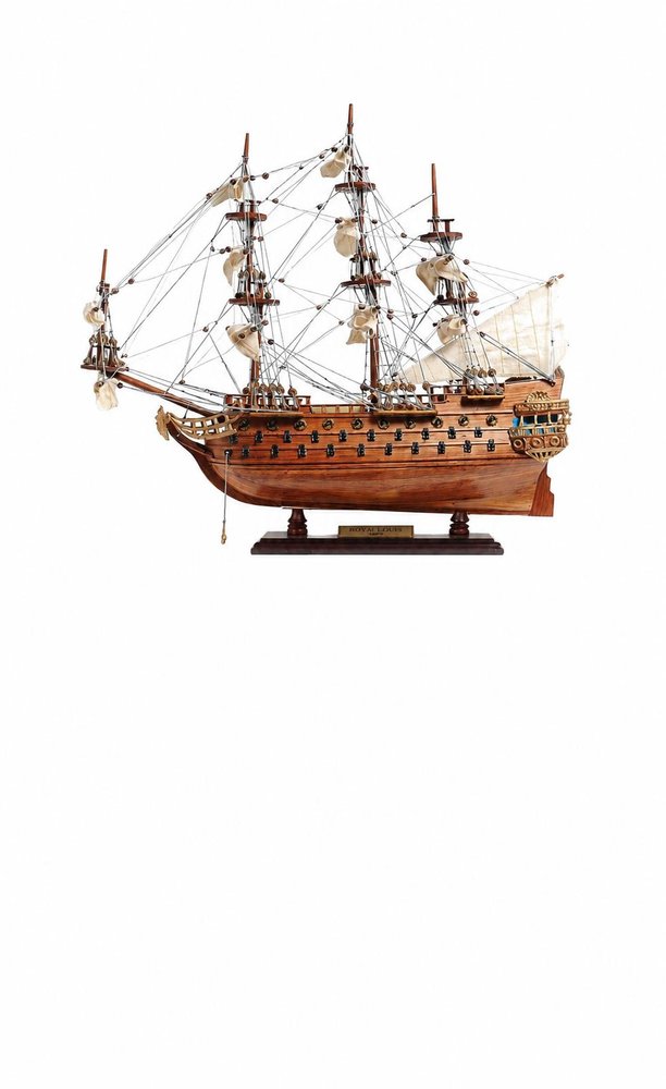 50" Brown Solid Wood Hand Painted Model Boat