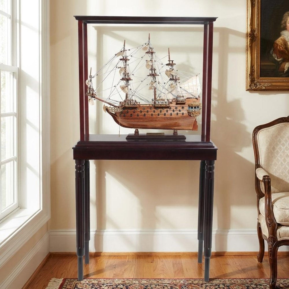50" Brown Solid Wood Hand Painted Model Boat