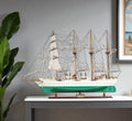25" Green And White Solid Wood Hand Painted Boat Model Boat