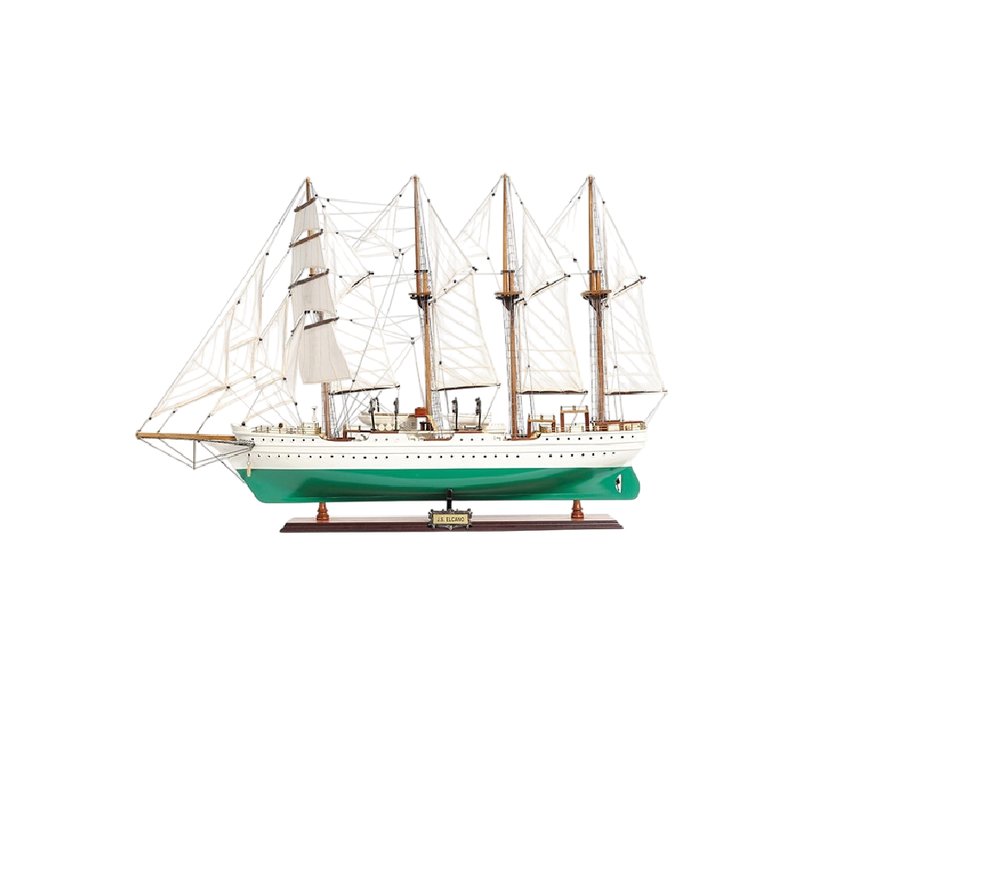 25" Green And White Solid Wood Hand Painted Boat Model Boat