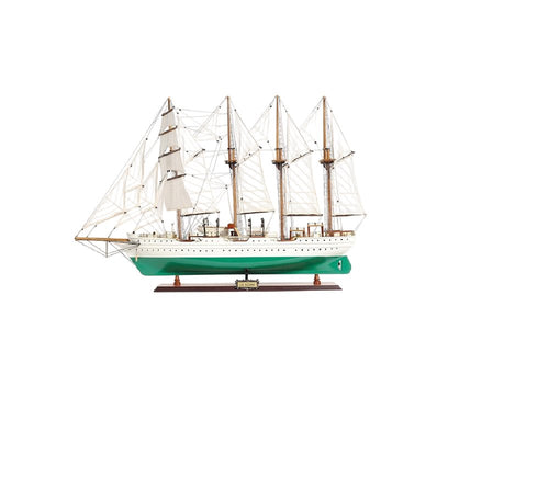 25" Green And White Solid Wood Hand Painted Boat Model Boat