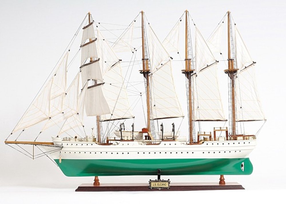 25" Green And White Solid Wood Hand Painted Boat Model Boat