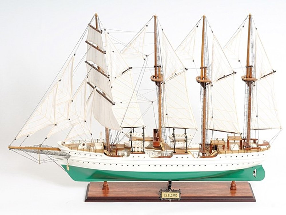 25" Green And White Solid Wood Hand Painted Boat Model Boat