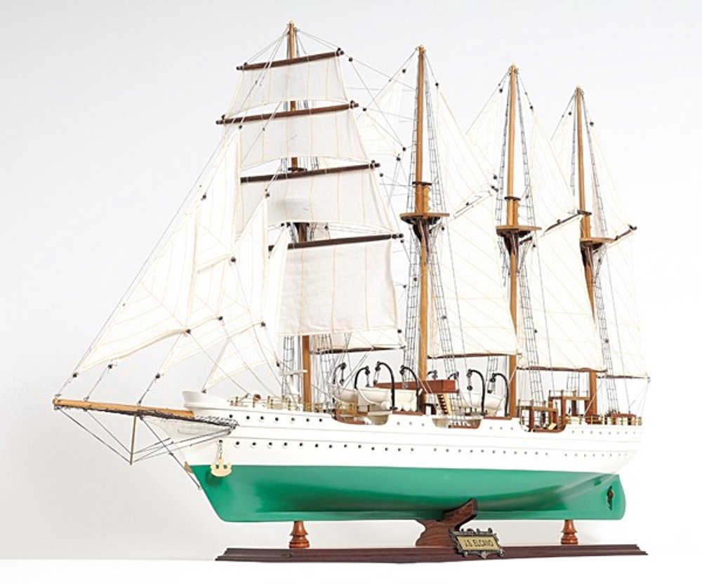 25" Green And White Solid Wood Hand Painted Boat Model Boat