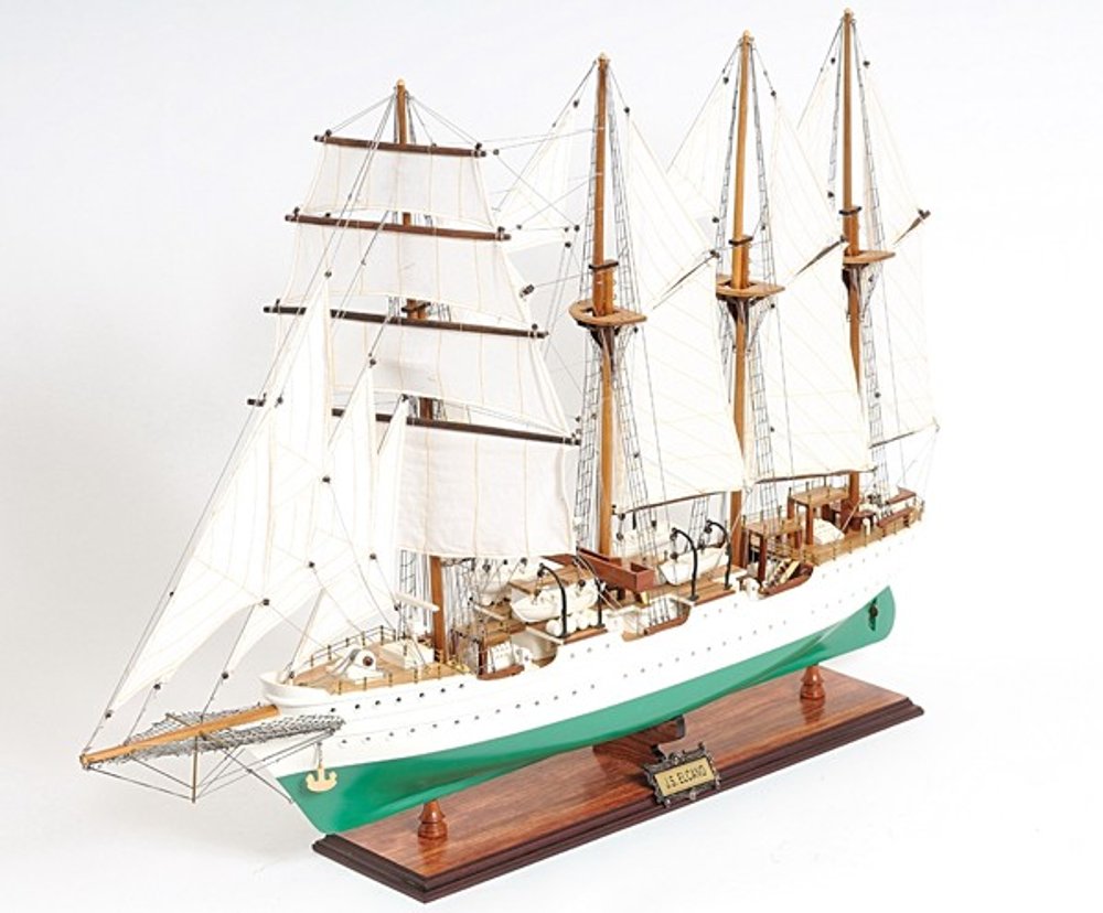 25" Green And White Solid Wood Hand Painted Boat Model Boat
