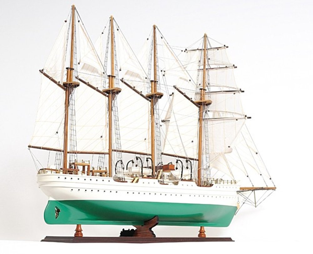 25" Green And White Solid Wood Hand Painted Boat Model Boat