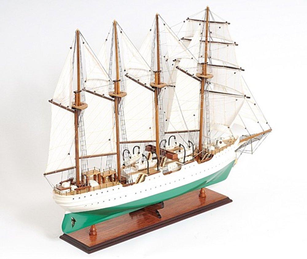 25" Green And White Solid Wood Hand Painted Boat Model Boat