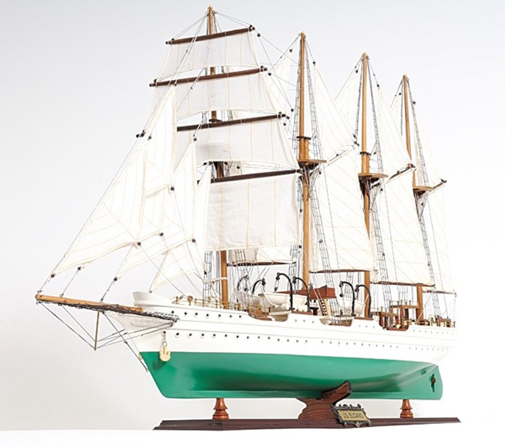 25" Green And White Solid Wood Hand Painted Boat Model Boat