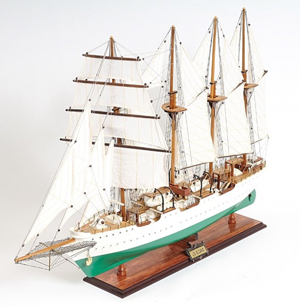 25" Green And White Solid Wood Hand Painted Boat Model Boat