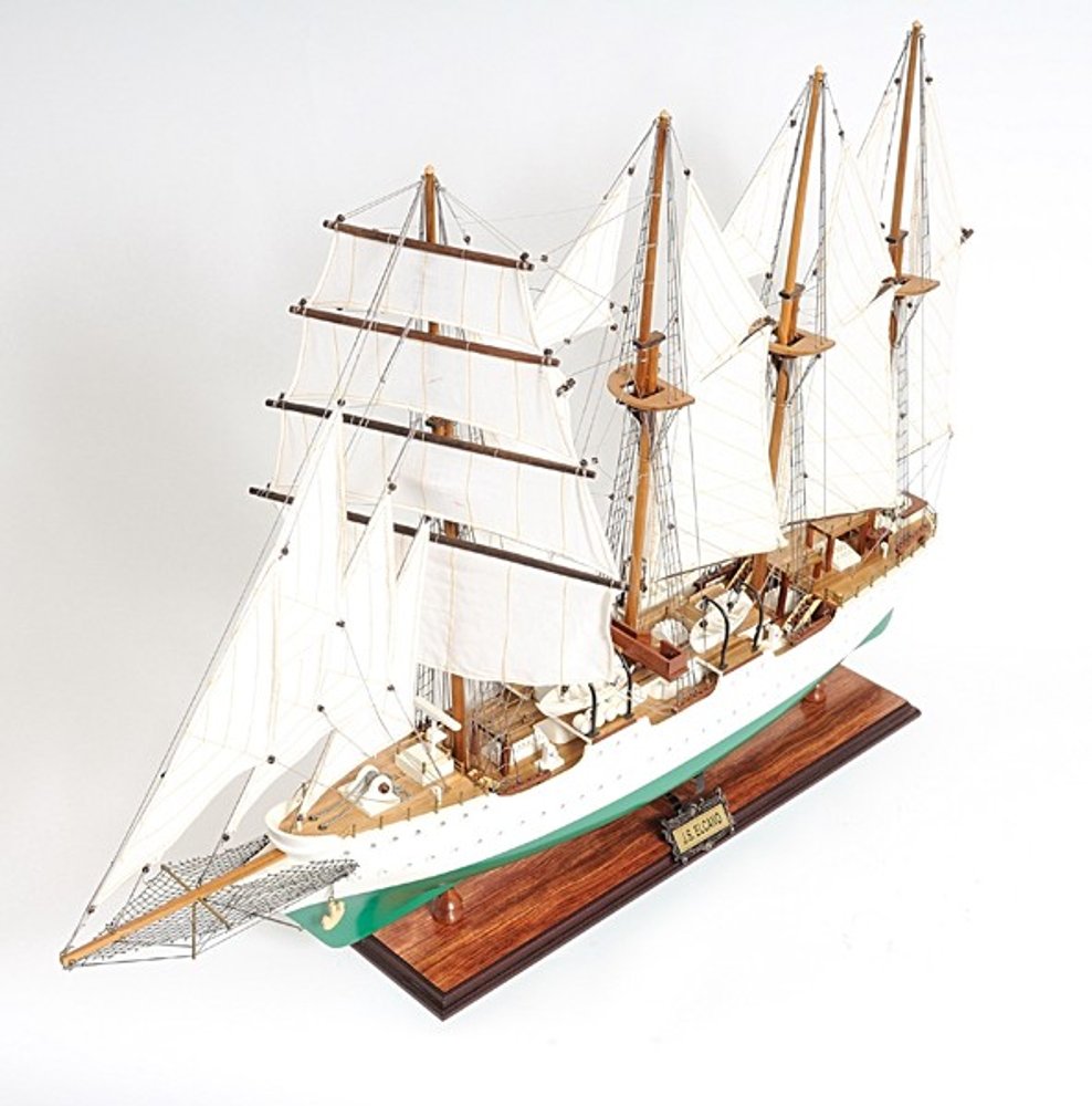 25" Green And White Solid Wood Hand Painted Boat Model Boat